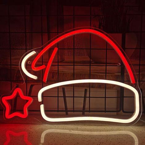 Luminaire Décoratif Néon - Motif Noël - Acrylique - Pour Intérieur et Extérieur - 34 x 23 cm - Rouge - 1 Pièce (1/5)