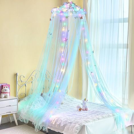 Moustiquaire décorative pour chambre d'enfant, rideau de lit lumineux étoiles et papillons, vert clair, 60250850cm (porte simple) (1/5)