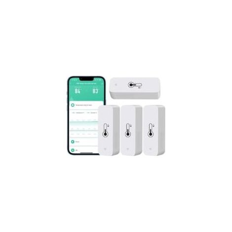 Lot de 4 hygromètres WiFi – Capteurs de température et d'humidité sans fil – Alertes via application Tuya – Design compact pour espaces restreints-Crezuo (1/5)