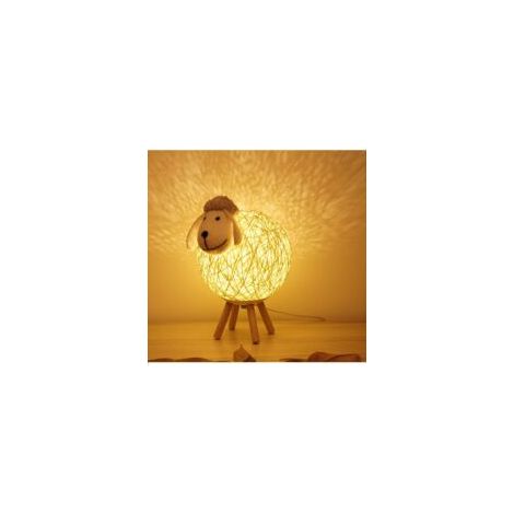 Veilleuse LED 1 pièce, lampe de chevet en rotin en forme de mouton, veilleuse pour enfants-Crezuo
