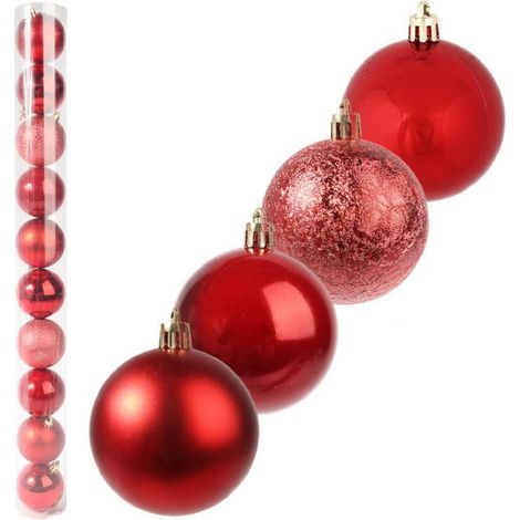 Set mit 10 roten Weihnachtskugeln aus Kunststoff, 6 cm Durchmesser, in einer Röhre (1/5)