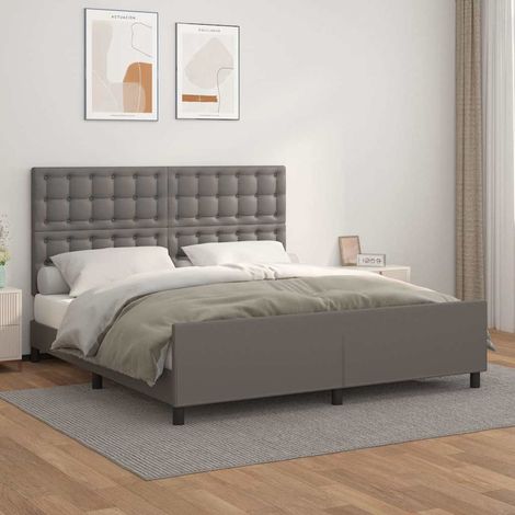 Cadre de lit 160 x 200 cm avec tête de lit gris en similicuir, sans matelas - PANGIVO (1/5)