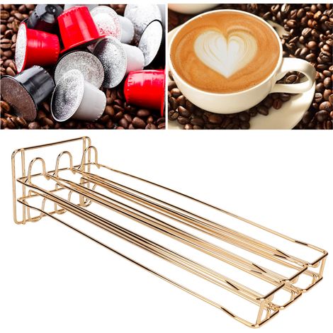 Porte-capsules de café ESPRESSO, support pour sachets de café Nespresso, étagère de rangement pour café, étagère en fer, 60 capsules, doré (1/5)