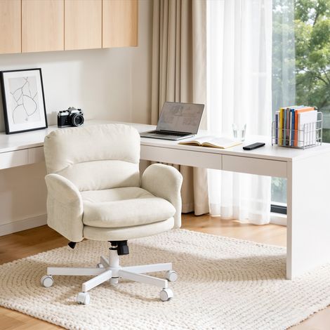 WOLTU Schreibtischstuhl, Bürostuhl Schneidersitz Stuhl, 5-stufig Klappbare Armlehnen, Drehstuhl mit Sitzkissen Seitentaschen, für Wohnzimmer Arbeitszimmer, Beige (1/5)