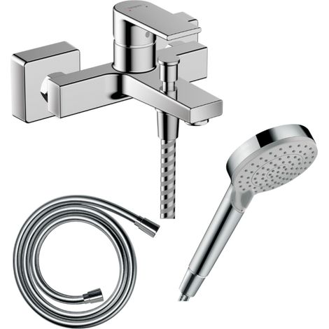 HANSGROHE Pack mezclador baño-ducha mecánico Vernis Shape C2 + flexo Isiflex + rociador Vernis Blend 100 EcoSmart 2 chorros cromado