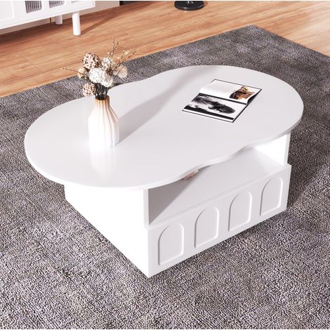Tavolino da caffè 100x60x40.5 cm bianco in truciolato con cassetto push-to-open e vano aperto (1/5)