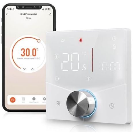 QORVA-Thermostat à bouton intelligent pour chauffage électrique au sol/chaudières à gaz, télécommande vocale programmable, contrôle de température Wifi avec molette de réglage chauffage