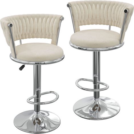 Lot de 2 Tabourets de Bar en Velours Luxe – Hauteur Réglable Ergonomique & Pieds en Métal Argent– Design Élégant pour Comptoirs 90cm (Cuisine/Salon/Bar) (1/5)
