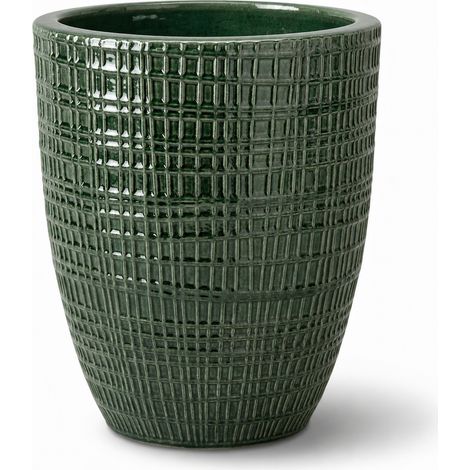 Pot grande taille d'extérieur VERNE 32x40cm vert jungle, fait main en terre cuite émaillée, résistant au gel (1/5)