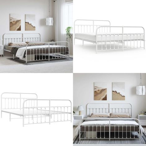 Cadre de lit métal sans matelas et pied de lit blanc 183x213 cm - Cadre De Lit - Lit Double - Lit Metal - Lit Blanc - Meuble Chambre - Home & Living (1/5)