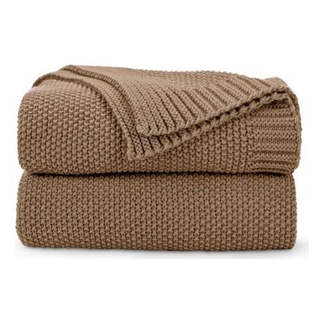 Plaid marron caramel, doux et confortable, en maille torsadée, pour lit, canapé et salon, 127 x 152 cm, marron clair
