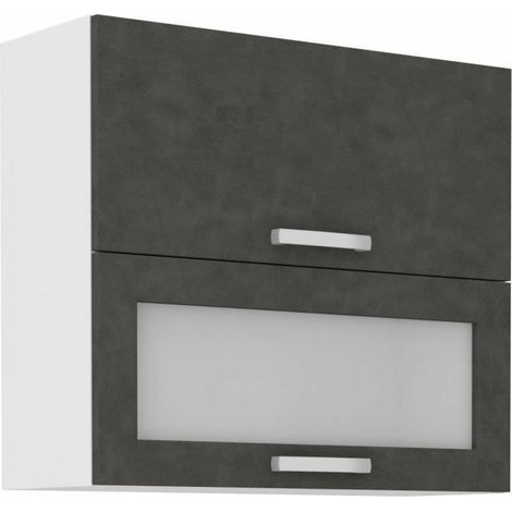 Tall unit with 2 tilting doors - L 80 x D 31.6 x H 72 - Matt gray - LASSEN