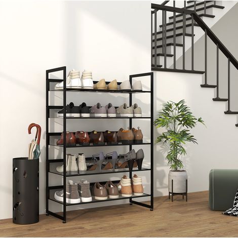 Mueble zapatero compacto con 5 baldas y acero negro OKMYHOME (1/5)