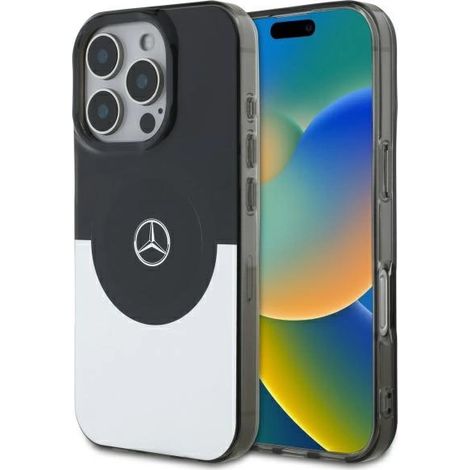 Funda rígida Mercedes MEHMP16X23HBIGK para iPhone 16 Pro Max de 6,9 pulgadas, color negro y plata/negro y plata, doble capa, bicolor y MagSafe. (1/5)