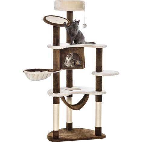 Arbre à chat XXL 153 cm avec niche à chat hamac arbre à escalader en peluche marron - Idéal pour jouer (1/5)