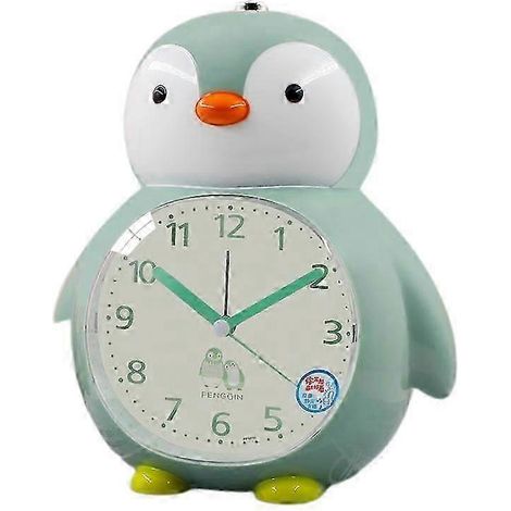 Réveil pingouin de dessin animé avec veilleuse pour chambre à coucher, convient aux étudiants et aux enfants, pour la décoration intérieure, réveil de bureau, vert. (1/4)