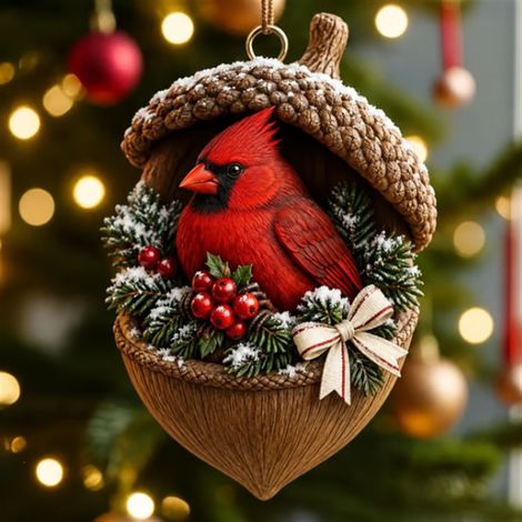 Portable and innovative Nut Hideaway Ornament - Red Sparrow -