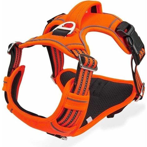 Harnais Anti-Traction pour Chien, Harnais pour Chien Grand et Moyen Gilet Réfléchissant Réglable pour Chien avec Poignée Respirante Orang Harnais de Poitrine de Sport Anti-Traction