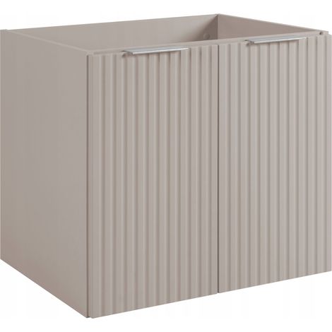 Rodan Badschrank 60 cm, Beige Matt und Holz, 46 x 60 x 57 cm, geriffelte Türen, ohne Waschtischplatte, 2 Ablagen, feuchtraumgeeignet