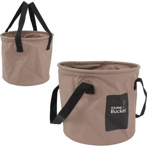 10-Liter-Falteimer, hitzebeständig, tragbar, mit Griff, für Camping, Angeln, Picknicks, sandfarben (1/5)