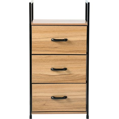 CALICOSY - Chiffonnier 3 tiroirs intissés façade décor bois - L40 cm