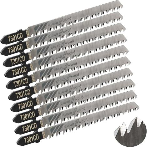 10 pièces lames de scie sauteuse Lame pour la coupe optimisée du bois, du PVC et du plastique, de scie sauteuse emmanchement T. (1/5)
