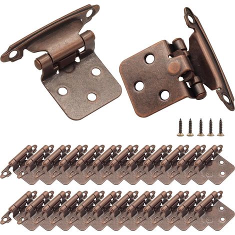Cerniere in bronzo per ante di mobili da cucina (10 paia/20 pezzi), sovrapposizione variabile da 1/2 pollice, a chiusura automatica, per montaggio a superficie. (1/5)