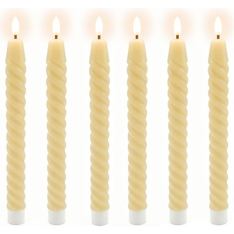 LED-Stabkerzen ohne Flamme, echtes Wachs, 6er-Set