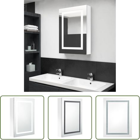 Meuble de salle de bain Armoire de salle de bain à miroir LED Blanc brillant 50x13x70cm (1/5)