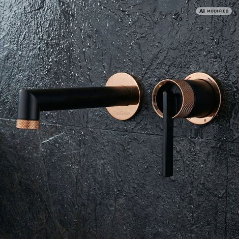 PaulGurkes Robinet de lavabo encastré Noir Mat Or Rose à 2 trous (1/5)