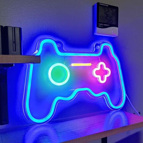 Enseigne Néon Manette de Jeu - 1 Pièce - Silicone et Acrylique - Éclairage LED USB - Décoration Chambre et Bar - Design Gaming (1/4)