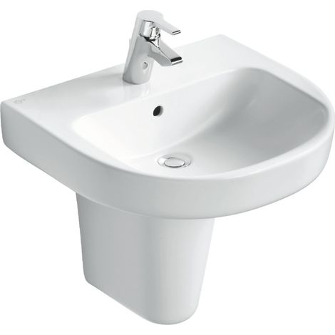 Ideal Standard – Lavabo vasque suspendue porcelaine vitrifiée blanche 55 x 48 cm – Forme arrondie – Fixation murale – Avec trop plein prépercé (1/3)