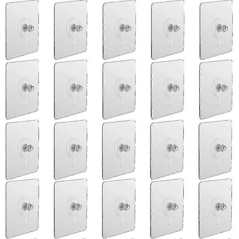 Lot de 20 clous de suspension auto-adhésifs, crochets muraux à vis sans perçage, étanches, pour salle de bain et cuisine. (1/5)