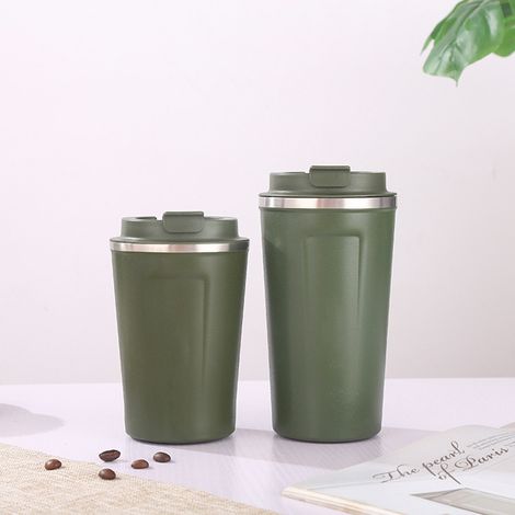 Stilvoller und tragbarer Becher aus Edelstahl 304, isoliert für heiße und kalte Getränke, geprägtes Design, militärgrün, 380 ml (1/5)