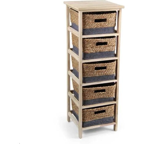 Cajonera de madera con cestos trenzados 33 x 31 x 103 cm