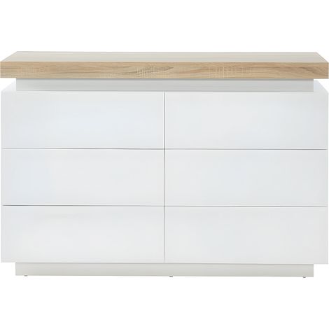 Comò 6 cassetti con LED in MDF laccato Bianco e Rovere - HALO II