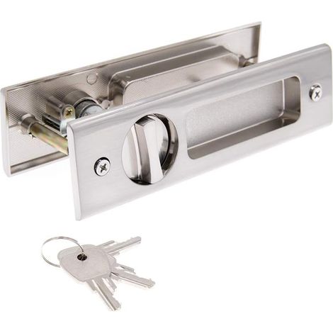 TONCHEAN Poignée de porte coulissante,Serrure de porte coulissante serrure à mortaiser poignée de serrure de porte de poche poignée encastrée invisible serrure de porte en bois/argent (1/5)