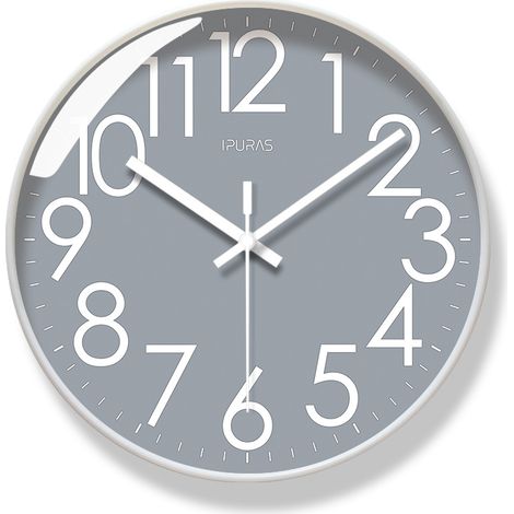 Sollbry Reloj de pared silencioso con radiocontrol, diseño moderno, cocina vintage, 30 cm de diámetro, grande, digital, para salón (gris oscuro) (1/5)