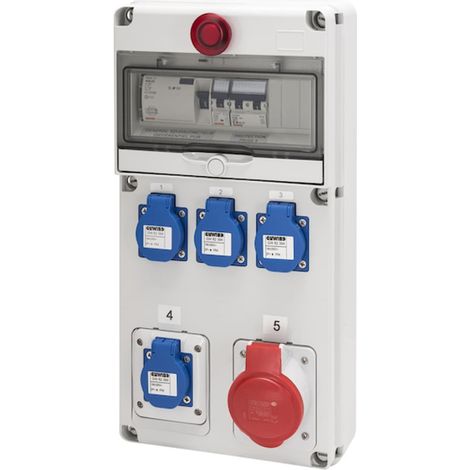 Coffret électrique de chantier triphasé Q-DIN 10 - 40 A - 4 PC 16 A + 1 PC 32 A + AU - GEWISS