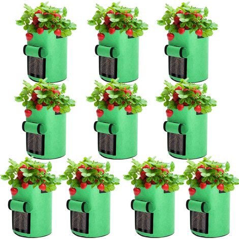 TolleTour 10X Saco de cultivo de fieltro transpirable 27 L, con asas y ventana de cosecha, para verduras, flores y frutas