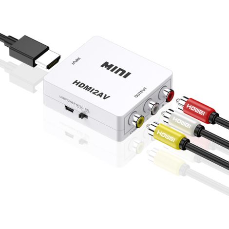 Convertisseur HDMI vers AV, HDMI vers 3RCA, adaptateur vidéo et audio composite 3RCA CVBS avec câble de chargement USB, convient aux téléviseurs, lecteurs DVD, PAL, PS3 et NTSC (blanc).