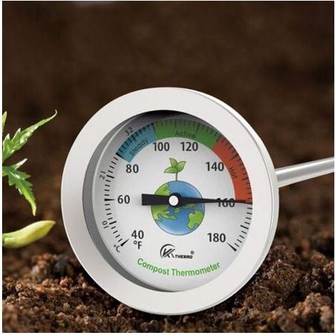 Kompostthermometer – Edelstahl-Zifferblattthermometer für die Kompostierung im Haus und Garten – 54 mm Durchmesser, Celsius- und Fahrenheit-Anzeige, 500 mm Temperaturfühler, Kompostbeschleuniger (1/5)