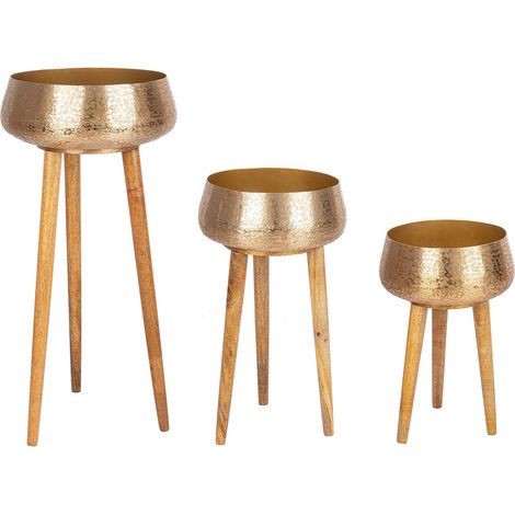 Set 3 porta vaso treppiede nero in legno e alluminio stile classico (1/5)