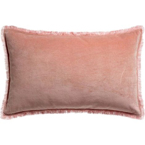 Coussin Rectangulaire en Velours de Coton Rose avec Franges 40 x 65 cm pour Salon et Canapé - PANGIVO (1/3)