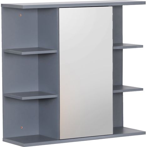 Armadio a specchio Relaxdays, 6 ripiani, 2 scomparti, 64 x 62 x 21 cm, montaggio a parete, mobile da bagno, bianco