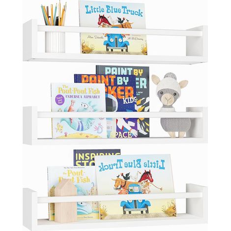 3-teiliges Wandregal aus Holz 42,5 x 12 x 10 cm – Wandmontage – Für Innenräume – Halterung für Dekorationen und Bücher – einfache Montage – Weiß