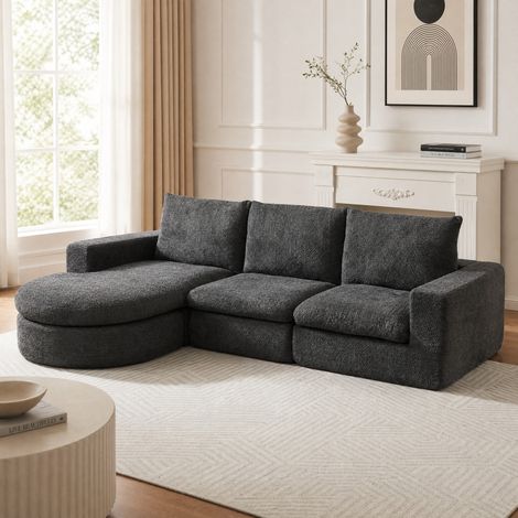 Divano modulare in ciniglia grigia con chaise longue reversibile OKWISH (1/5)
