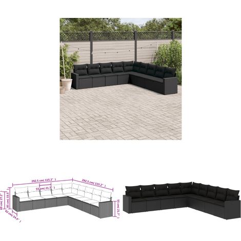 9-tlg. Garten-Sofagarnitur mit Kissen Schwarz Poly Rattan - Gartensofas - Outdoor Möbel - Gartenmöbel Set - Rattan Sofa - Lounge Set - Home & Living (1/3)