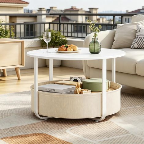 Table basse ronde design, table d'appoint seule, petit meuble d'appoint en bois, couleur naturelle, Ø 60 cm, pour salon ou séjour, style scandinave moderne. (1/5)
