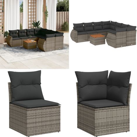 Salon de jardin 9 pcs avec coussins gris résine tressée - Ensemble Salon De Jardin - Salon De Jardin Extérieur - Meuble De Jardin - Mobilier De Jardin - Set Salon De Jardin - Home & Living (1/5)